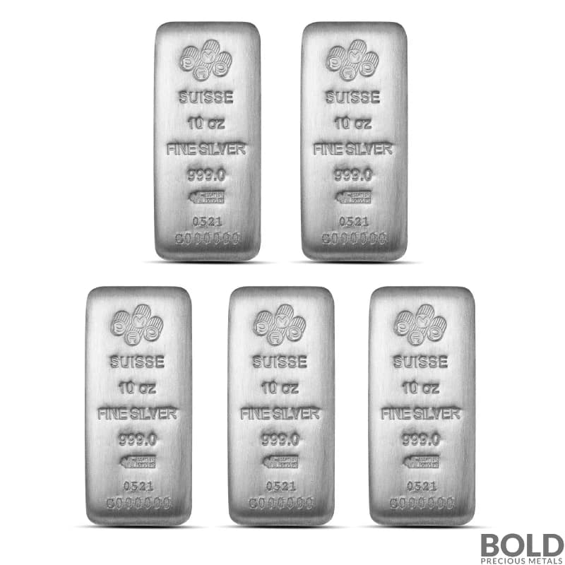 10 oz PAMP Suisse Silver Cast Bar (Lot of 5)