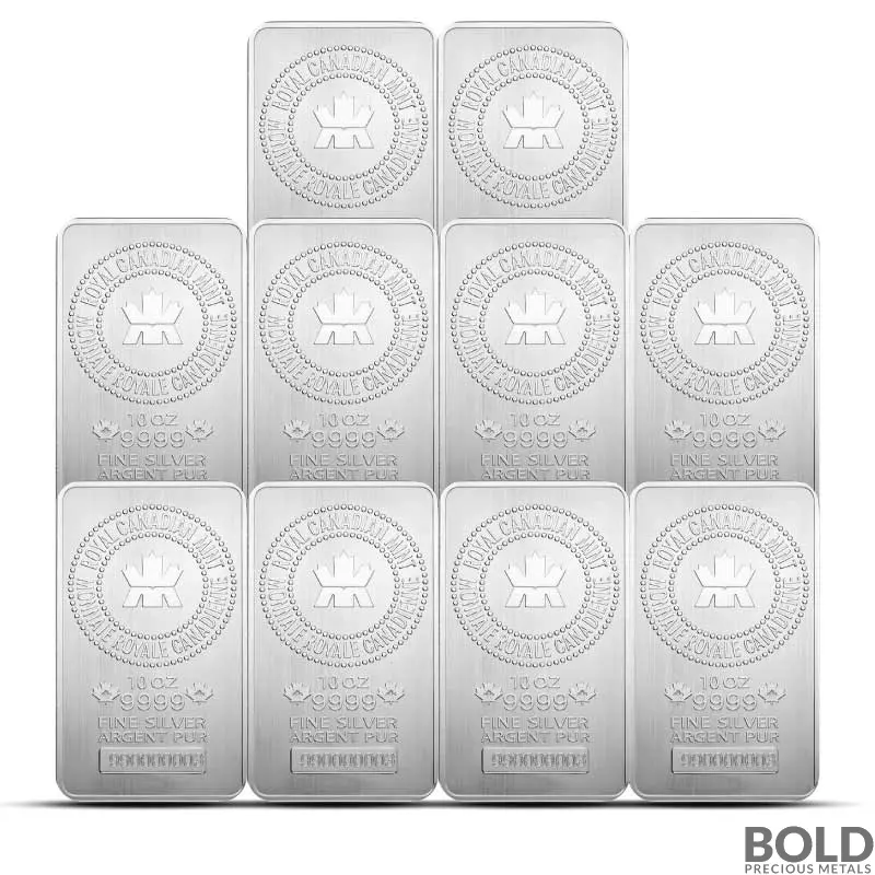 10 oz RCM Silver Bar (Lot of 10)
