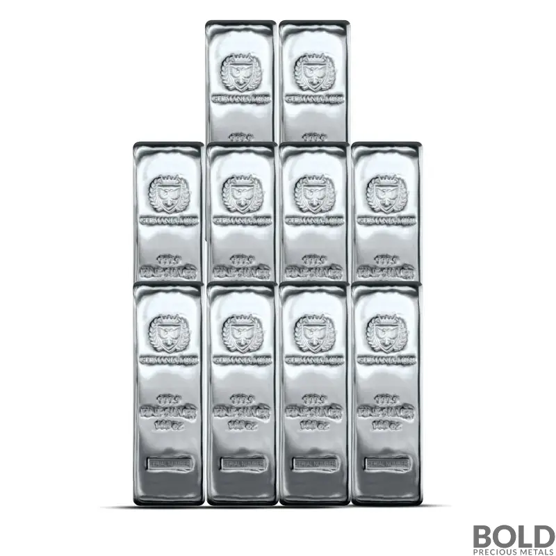 100 oz Germania Mint Silver Bar (Box of 10)