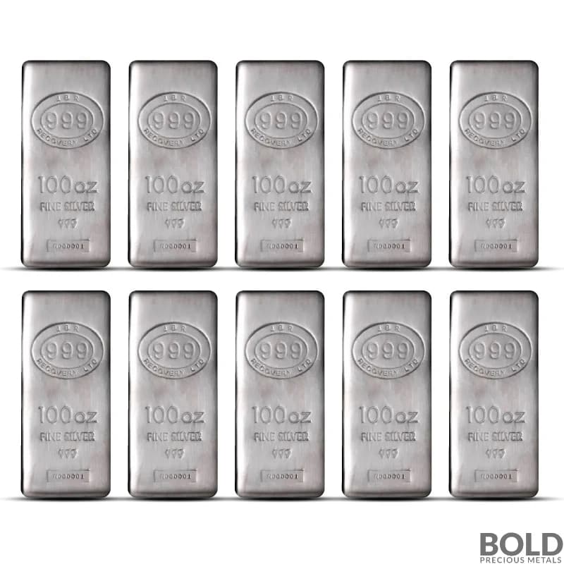 100 oz JBR Silver Bar - Lot of 10