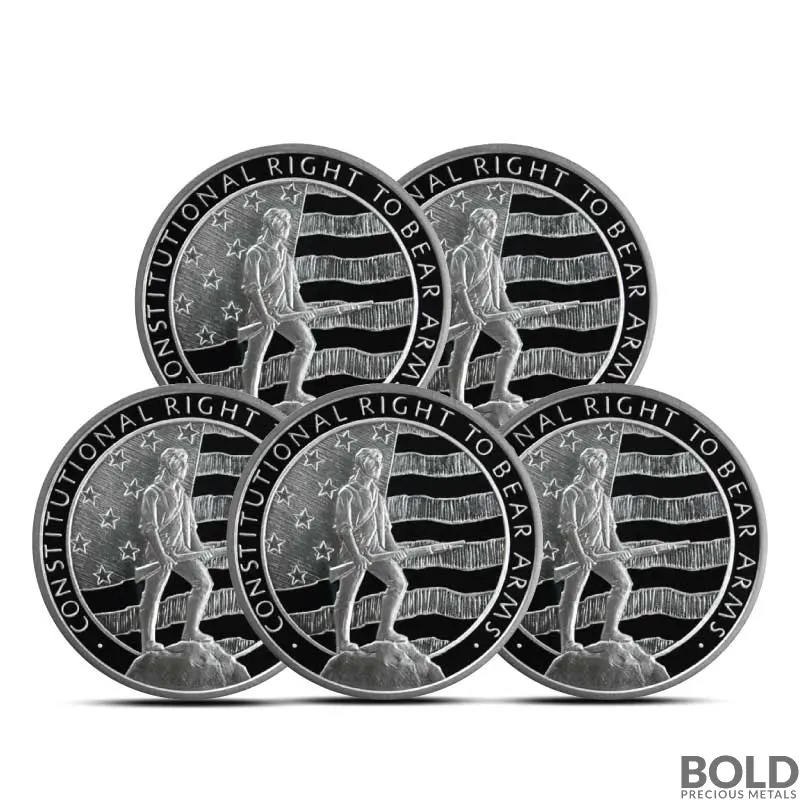2 oz Second Amendment Silver Round (Lot of 5)