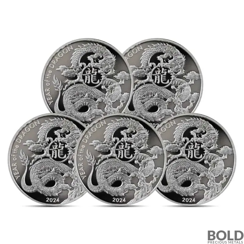 2024 1 oz Asahi Lunar Dragon Silver Round (Lot of 5)