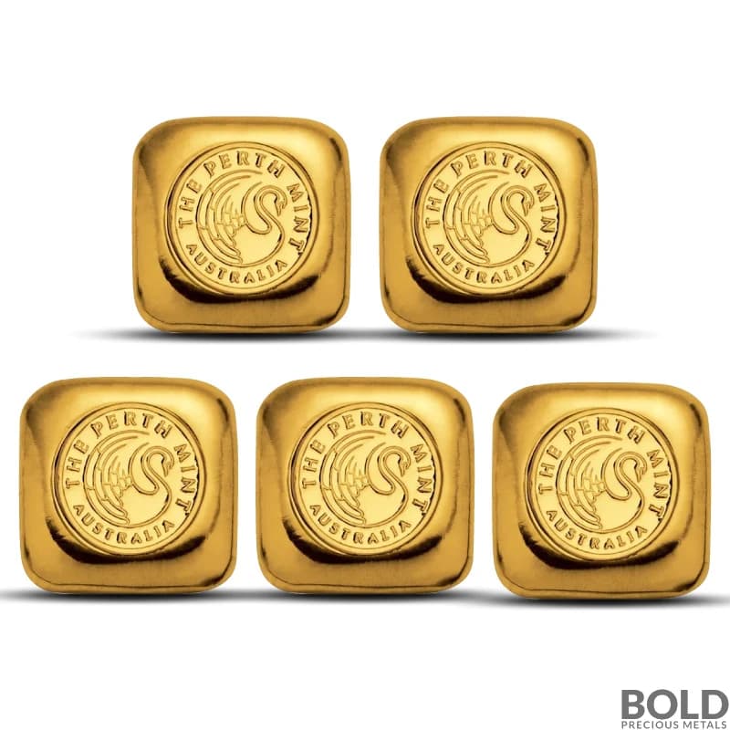 Lot of 5 - 1 oz Perth Mint Gold Cast Bar (New)