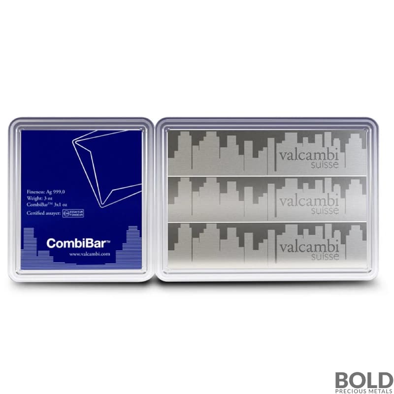 3 oz Valcambi Skyline Silver CombiBar (3 x 1 oz)