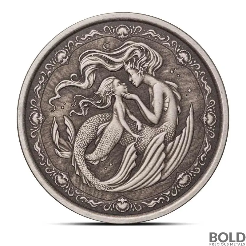 2023 1 oz Samoa Mermaid Mother & Daughter Silver Coin (Antiqued)