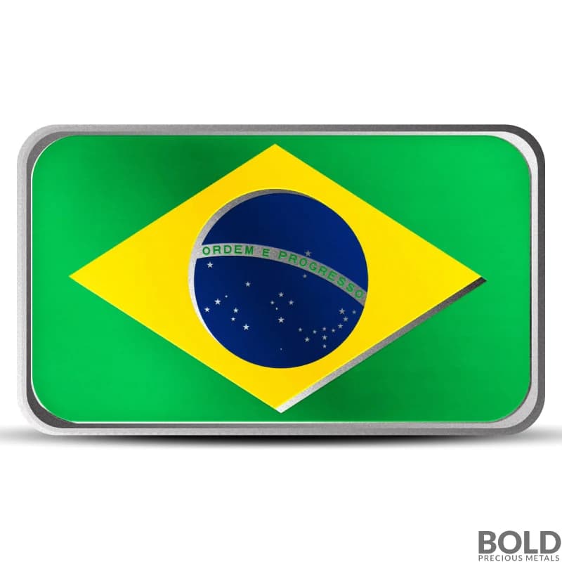 1 oz Brazil Country Flag Silver Bar (Colored)