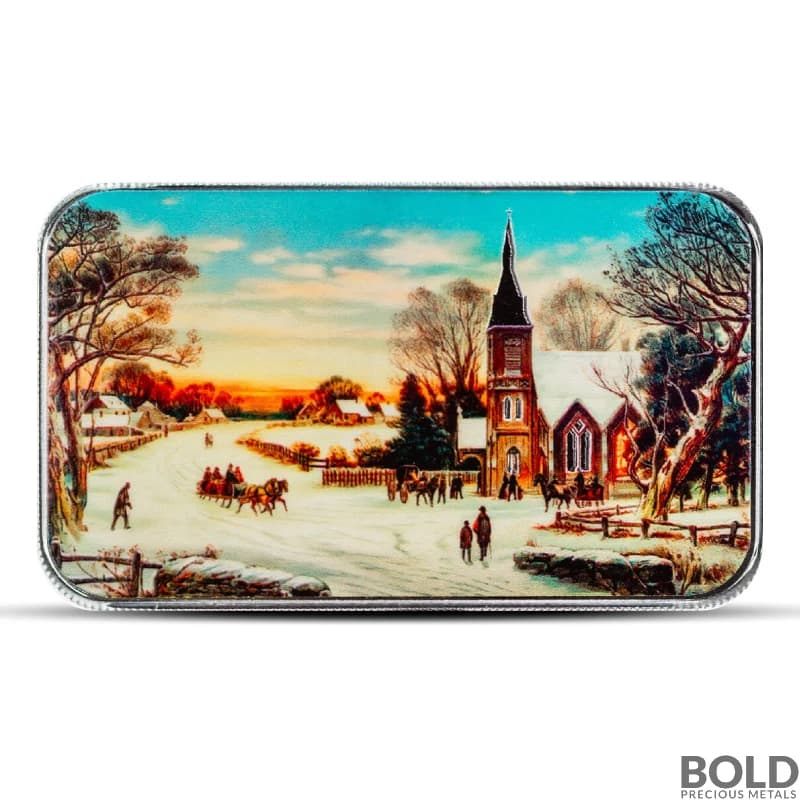 1 oz Christmas Morning Silver Bar (Color)