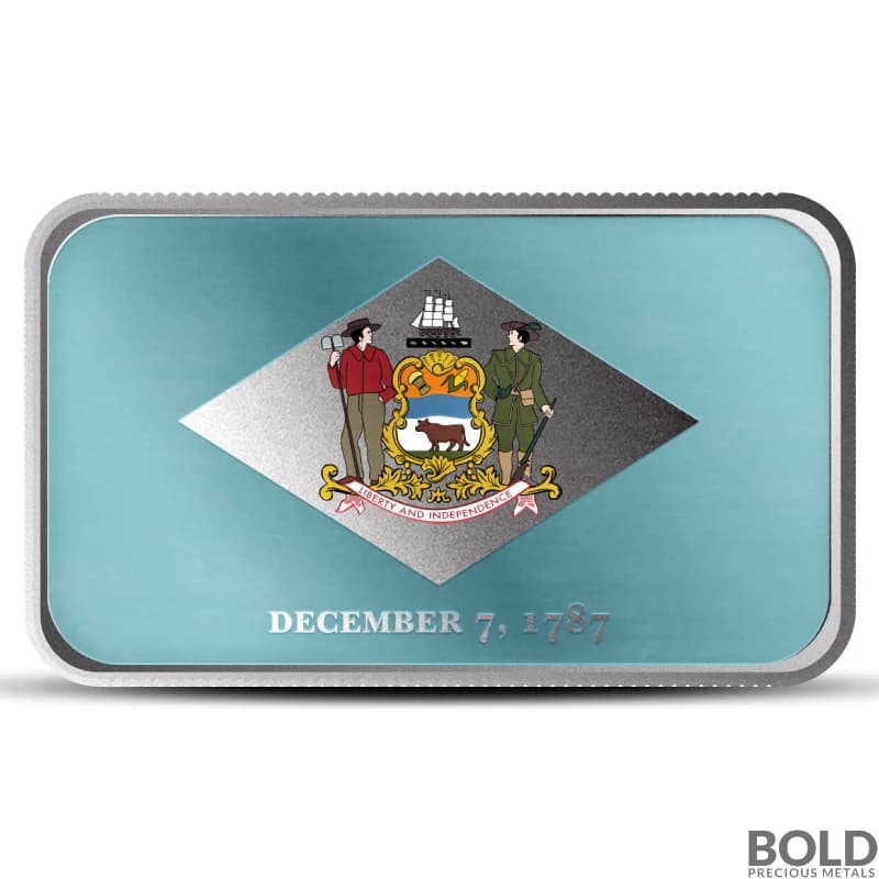 1 oz Delaware State Flag Silver Bar (Colored)