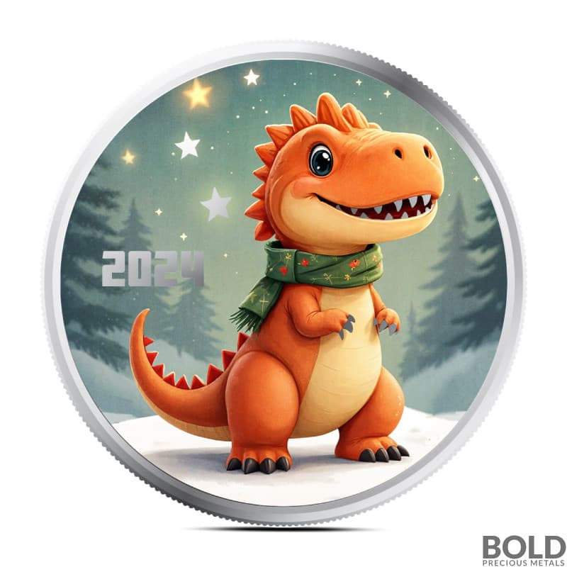 1 oz Dinosaur Silver Round (Color)