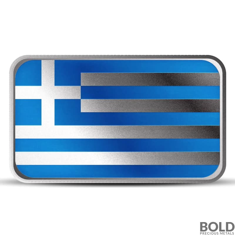 1 oz Greece Country Flag Silver Bar (Colored)