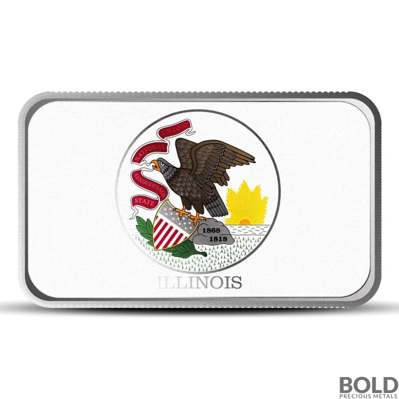1 oz Illinois State Flag Silver Bar (Colored)