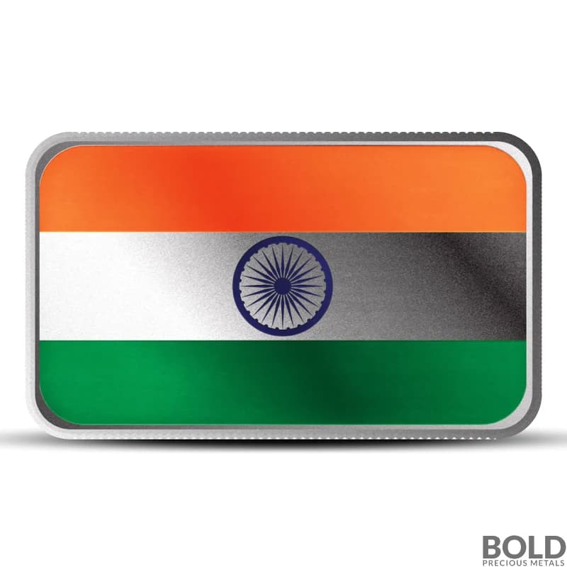 1 oz India Country Flag Silver Bar (Colored)
