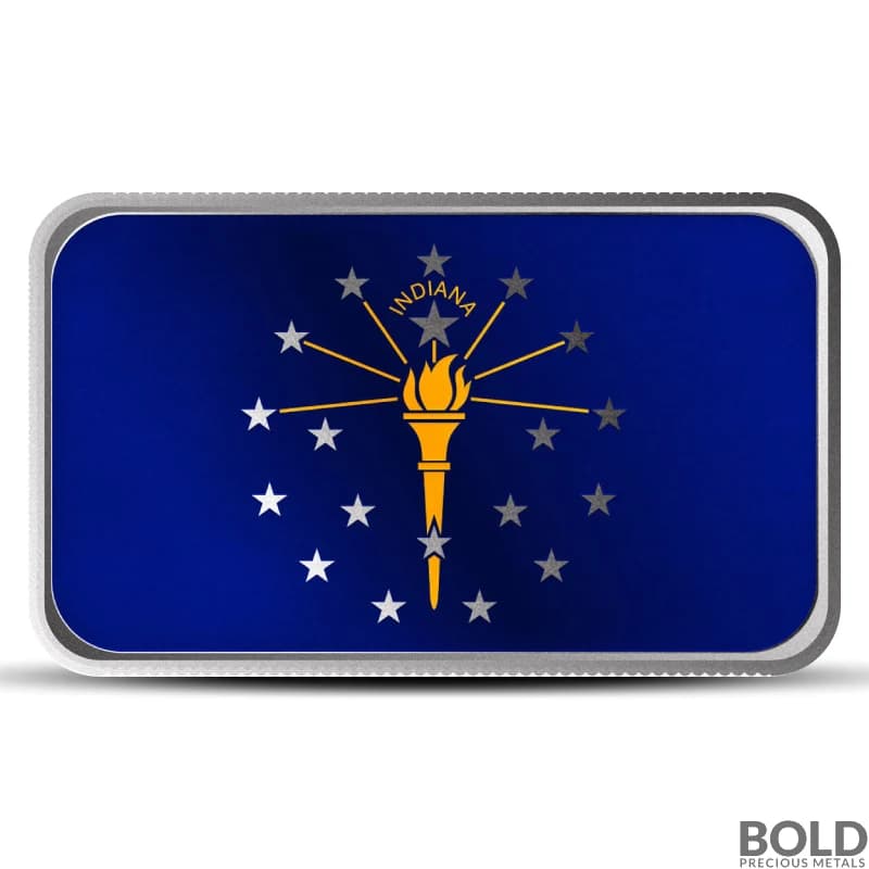 1 oz Indiana State Flag Silver Bar (Colored)