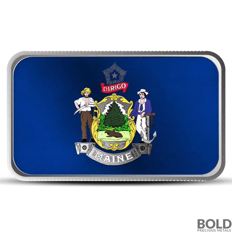 1 oz Maine State Flag Silver Bar (Colored)