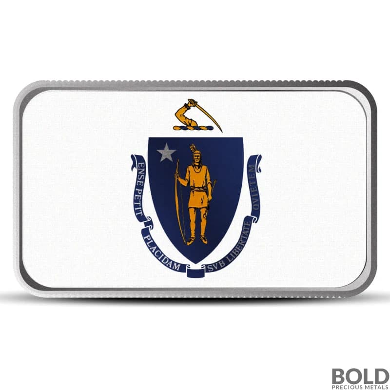 1 oz Massachusetts State Flag Silver Bar (Colored)