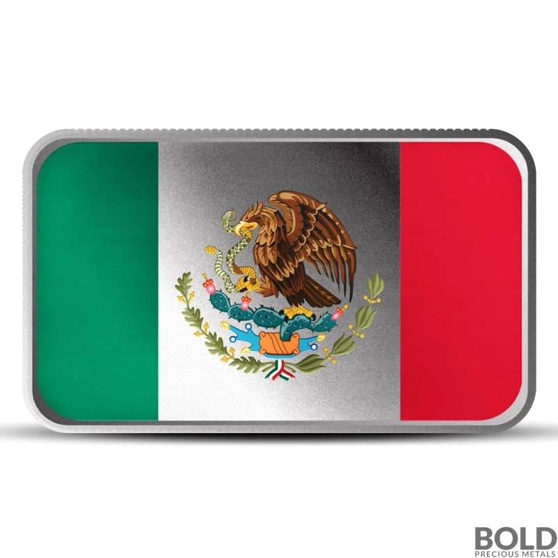 1 oz Mexico Country Flag Silver Bar (Colored)