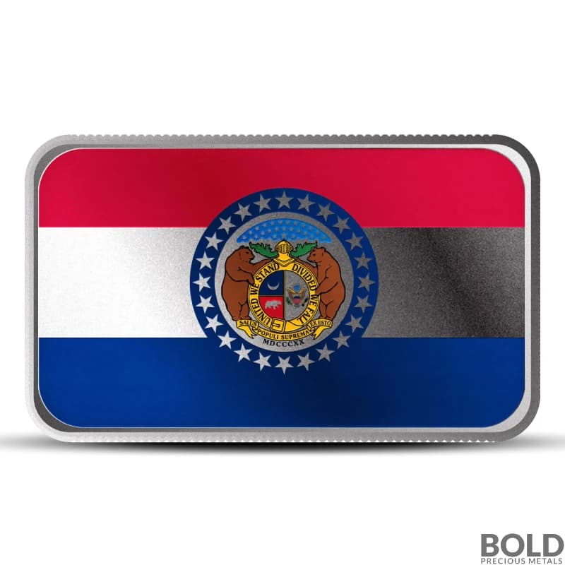 1 oz Missouri State Flag Silver Bar (Colored)