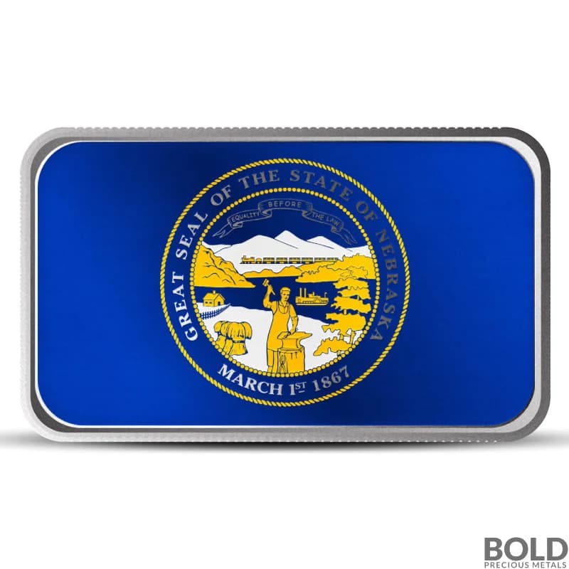 1 oz Nebraska State Flag Silver Bar (Colored)