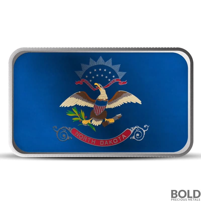 1 oz North Dakota State Flag Silver Bar (Colored)