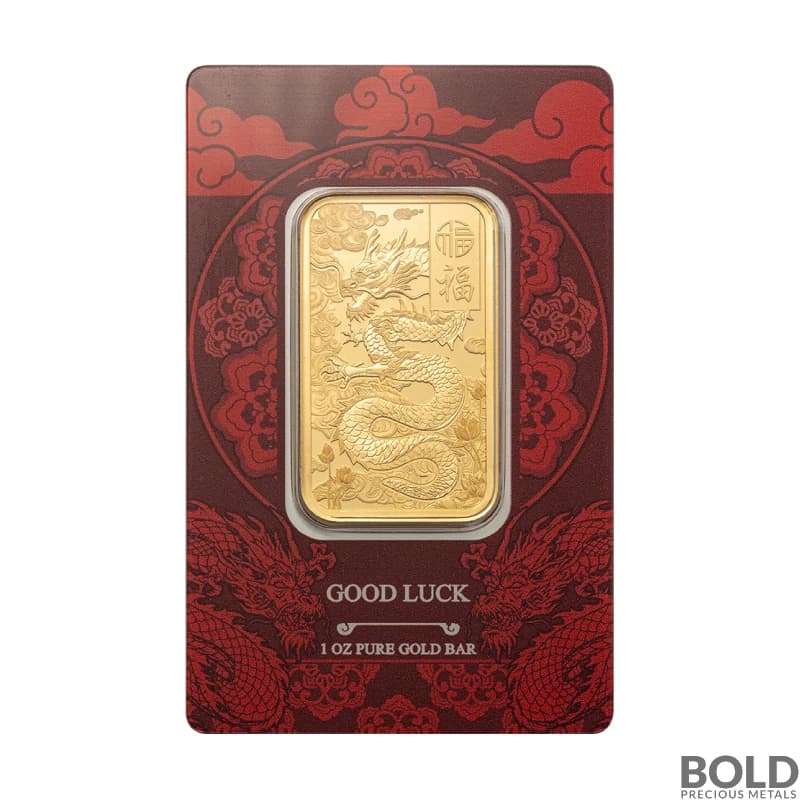 1 oz PAMP Good Luck Yellow Dragon Gold Bar