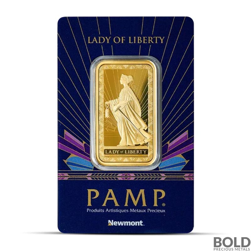 1 oz PAMP Lady Liberty Gold Bar (In Assay)