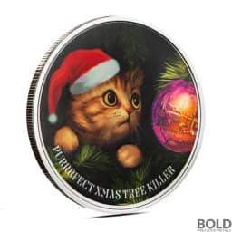 1 oz Purrfect Xmas Tree Killer Silver Round (Color)