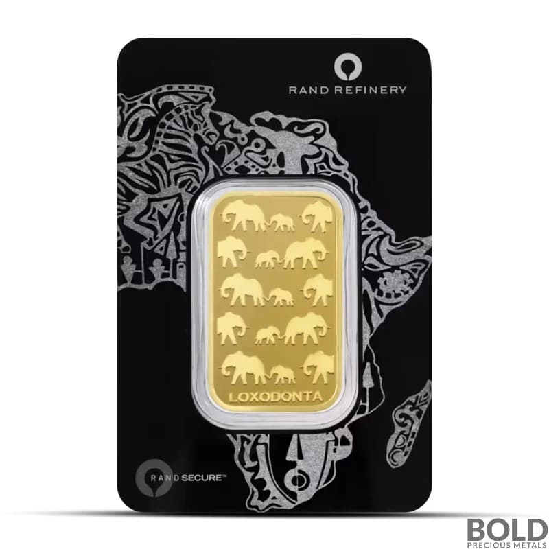 1 oz Rand Refinery Elephant Gold Bar (Black Assay)