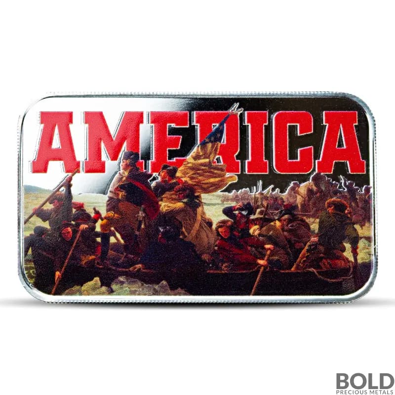 1 oz Scottsdale Patriotic America Crossing the Delaware Silver Bar (Color)