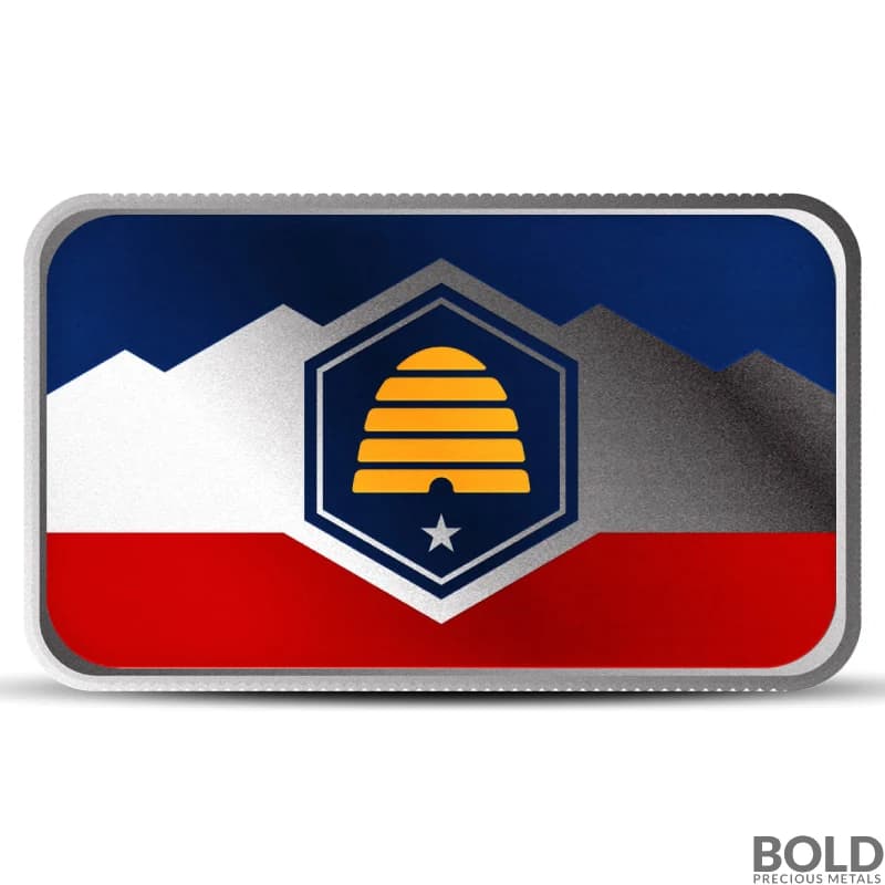 1 oz Utah State Flag Silver Bar (Colored)