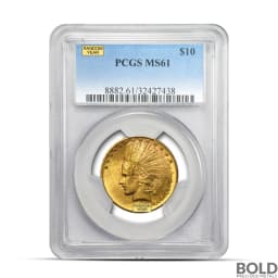 $10 Indian Gold Eagle Coin (MS61, NGC or PCGS, Random)