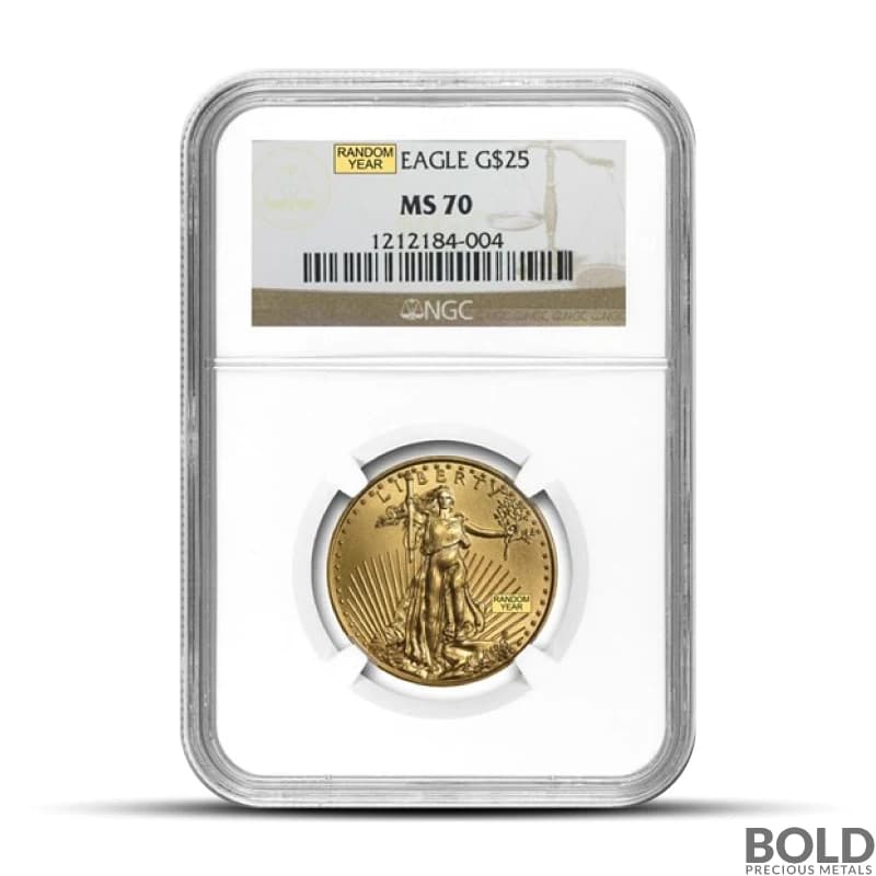 1/2 oz America Gold Eagle MS70 Graded Coin (PCGS/NGC Random Date)