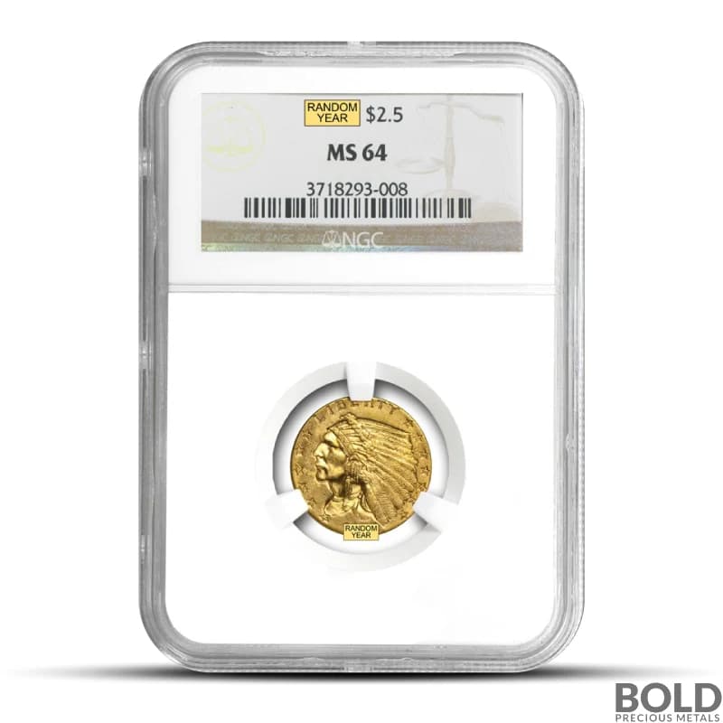 $2.50 Indian Quarter Gold Eagle Coin (MS64, NGC or PCGS, Random)