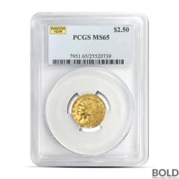 $2.50 Indian Quarter Gold Eagle Coin (MS65, NGC or PCGS, Random)