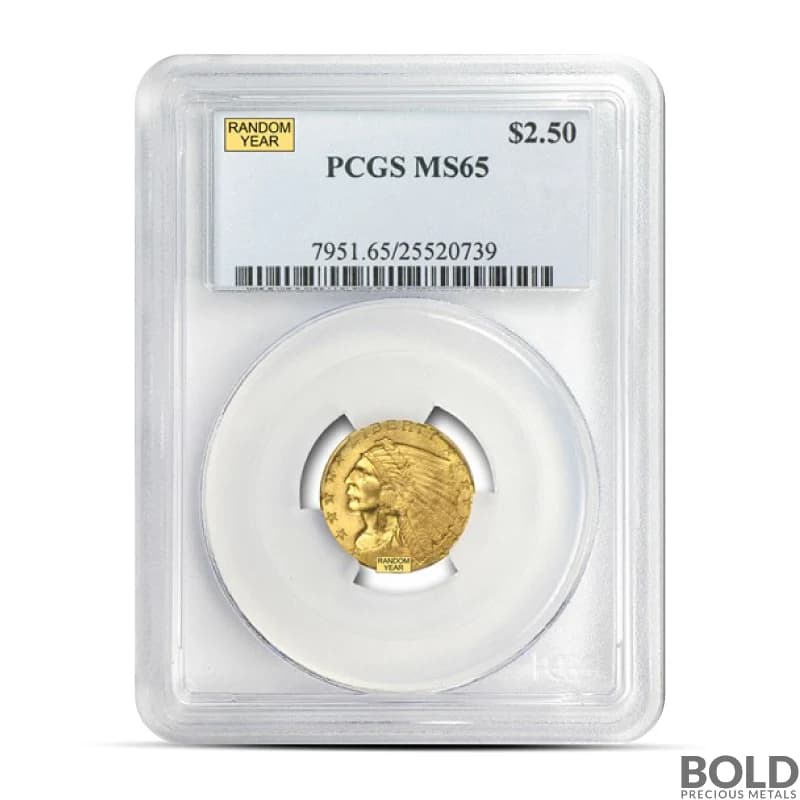 $2.50 Indian Quarter Gold Eagle Coin (MS65, NGC or PCGS, Random)