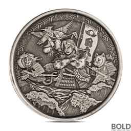 2021 1 oz MOMOTARO UKIYOE ONIGASHIMA Silver Coin (Antiqued)