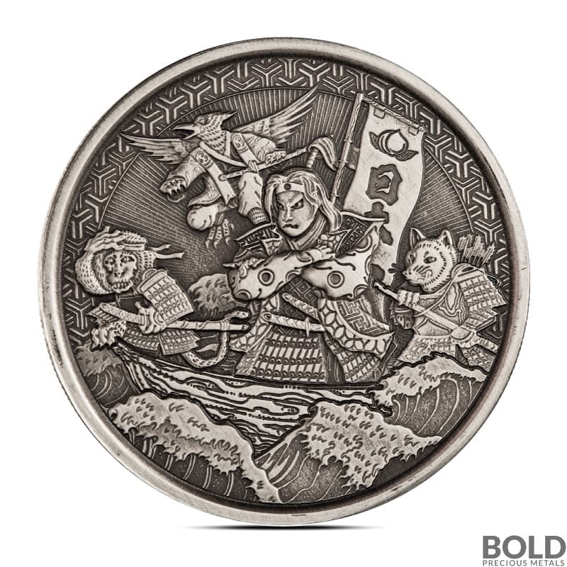 2021 1 oz MOMOTARO UKIYOE ONIGASHIMA Silver Coin (Antiqued)
