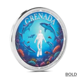 2024 1 oz EC8 Grenada Shark Diver Silver Coin (BU, Colored)