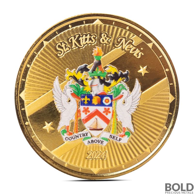 2024 1 oz EC8 St Kitts & Nevis Coat of Arms Gold Proof Coin (Colored)
