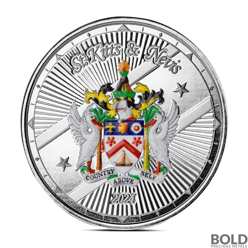 2024 1 oz EC8 St Kitts & Nevis Coat of Arms Silver Proof Coin (Colored)