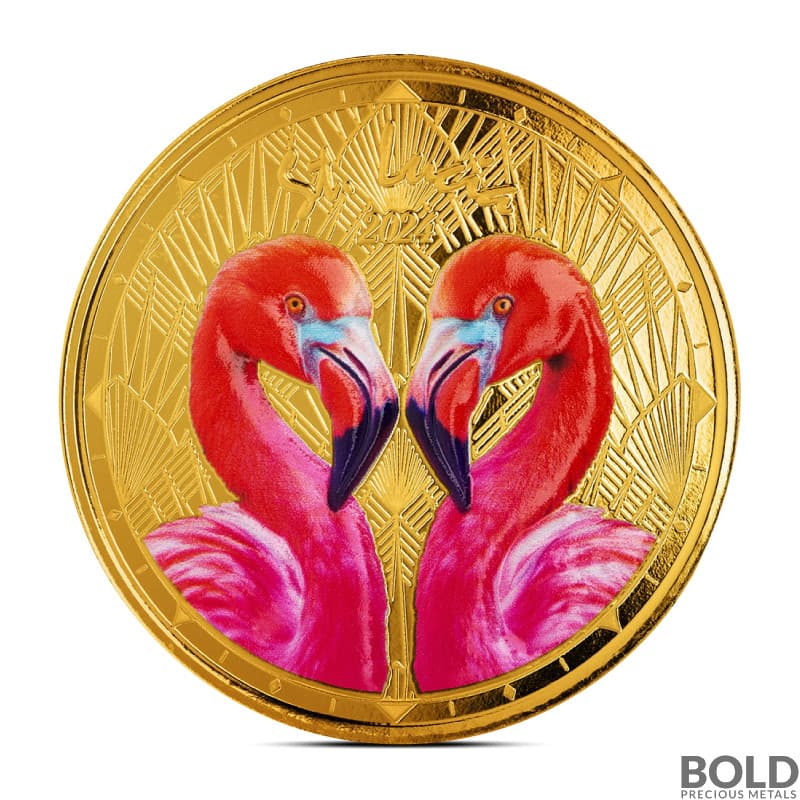 2024 1 oz EC8 St. Lucia Flamingos Gold Coin (Colored)