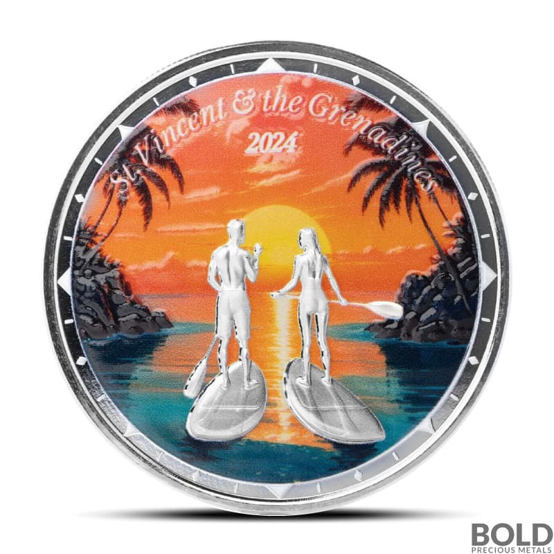2024 1 oz EC8 St. Vincent & the Grenadines Paddleboard Couple Silver Coin (Colored)
