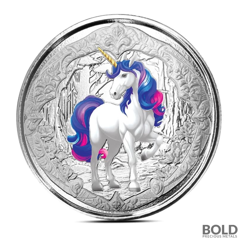 2024 1 oz Fiji Unicorn Azurea Silver Coin (Pink & Blue Color)