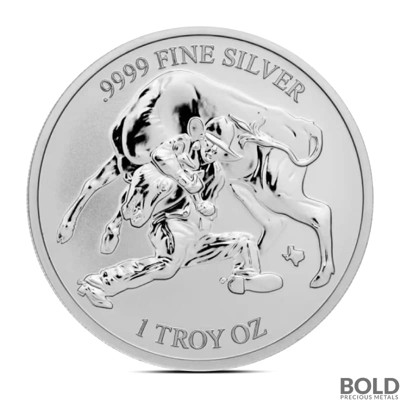 2024 1 oz Texas Mint Steer Wrestling Silver Reverse Proof Round