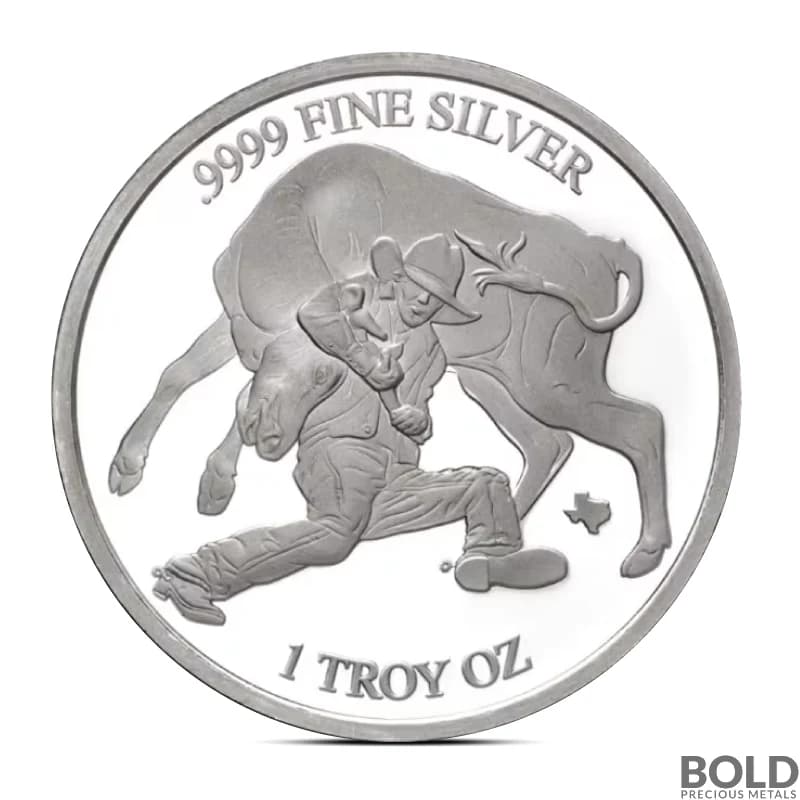 2024 1 oz Texas Mint Steer Wrestling Silver Round