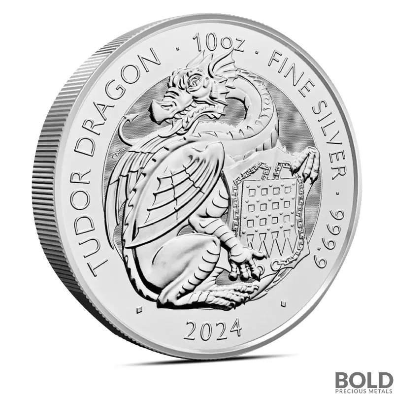 2024 10 oz British Tudor Beasts: Dragon Silver Coin (BU)-Impaired