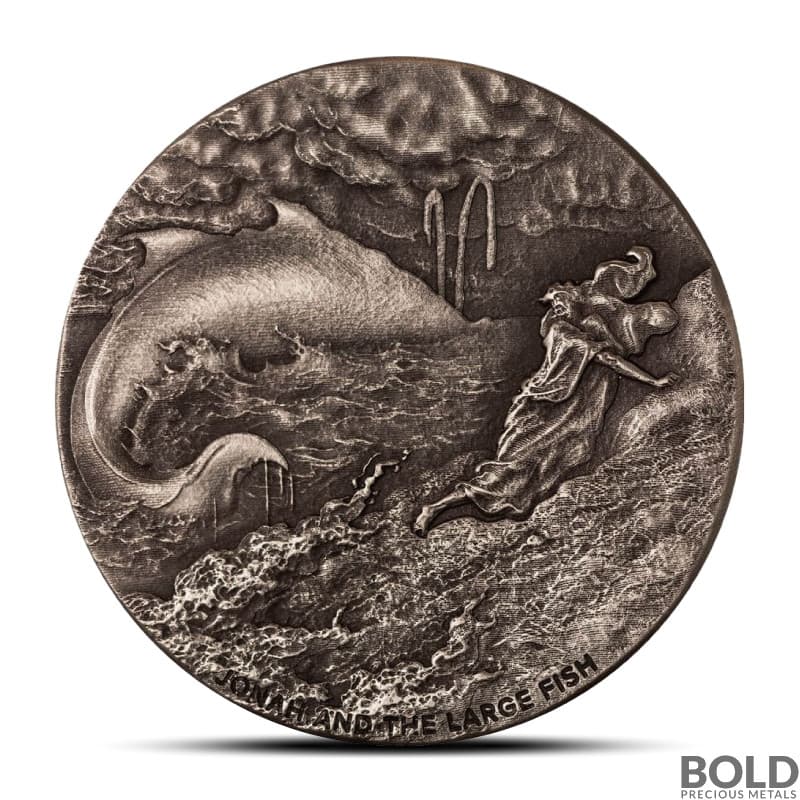 2024 2 oz Biblical Series Jonah and the Large Fish Antiqued Silver Coin