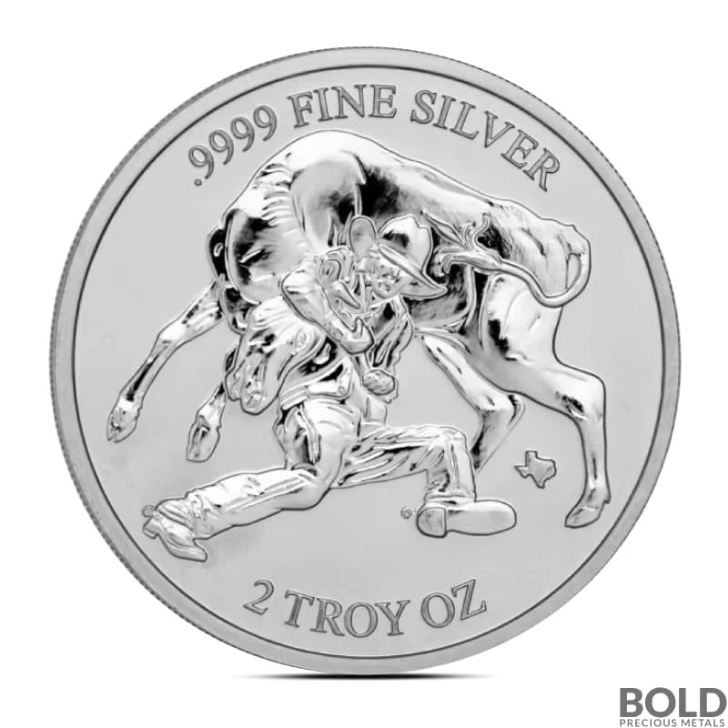 2024 2 oz Texas Mint Steer Wrestling Silver Reverse Proof Round