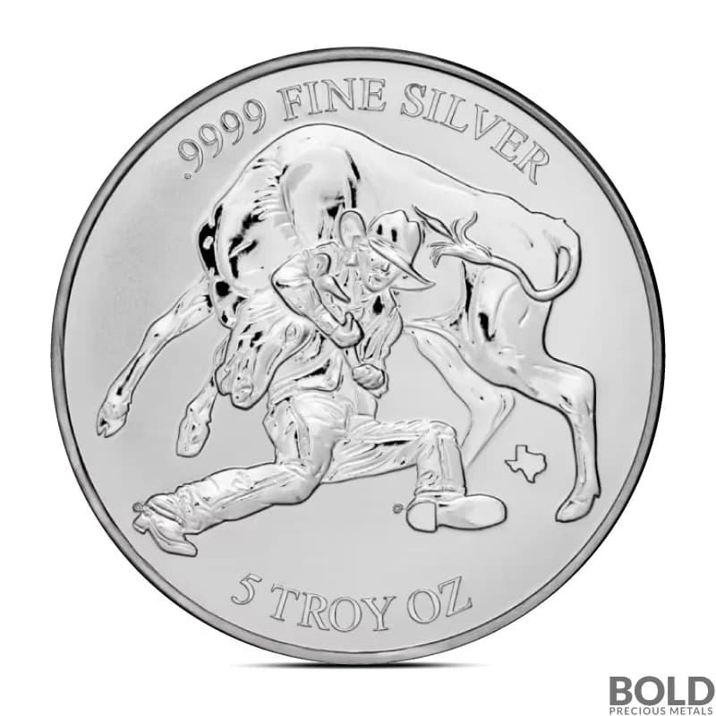 2024 5 oz Texas Mint Steer Wrestling Silver Reverse Proof Round