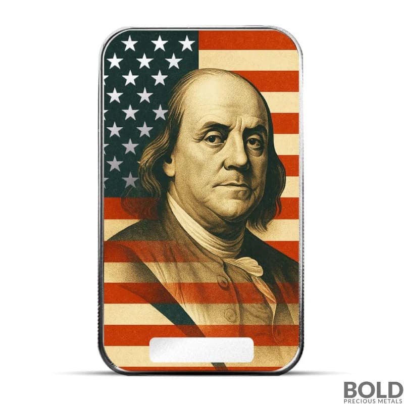 2025 1 oz Americana Classic Benjamin Franklin Colorized Silver Bar (Limited Edition)