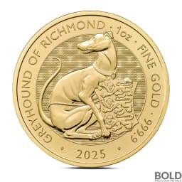 2025 1 oz British Tudor Beasts: Greyhound of Richmond Gold Coin (BU)